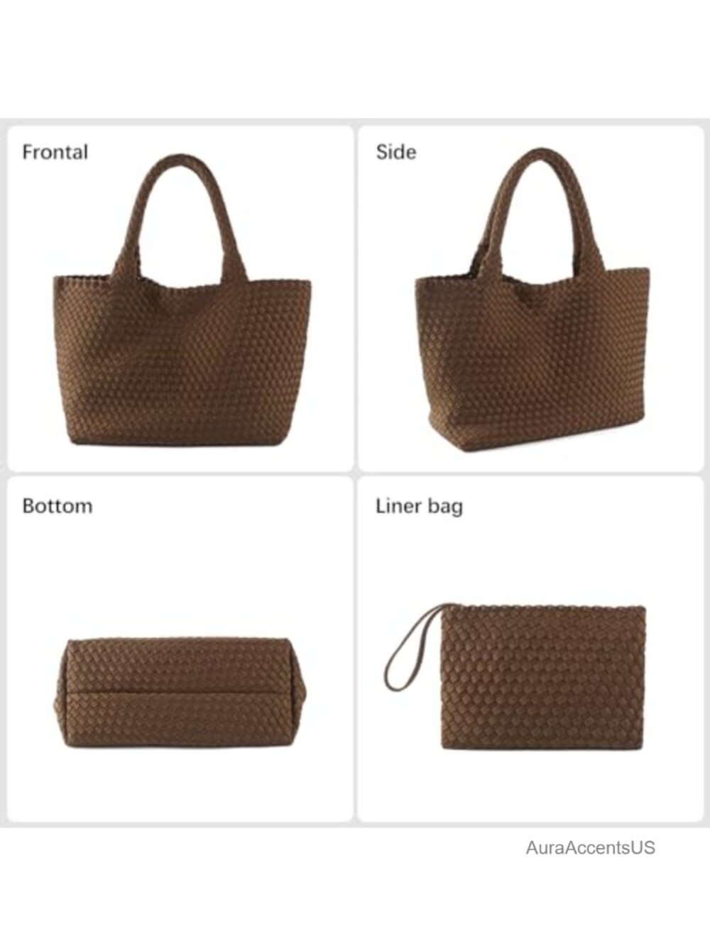 Large Neoprene Woven Tote Bag with Clutch - Handmade Hobo Shoulder Bag - Picture 2 of 6